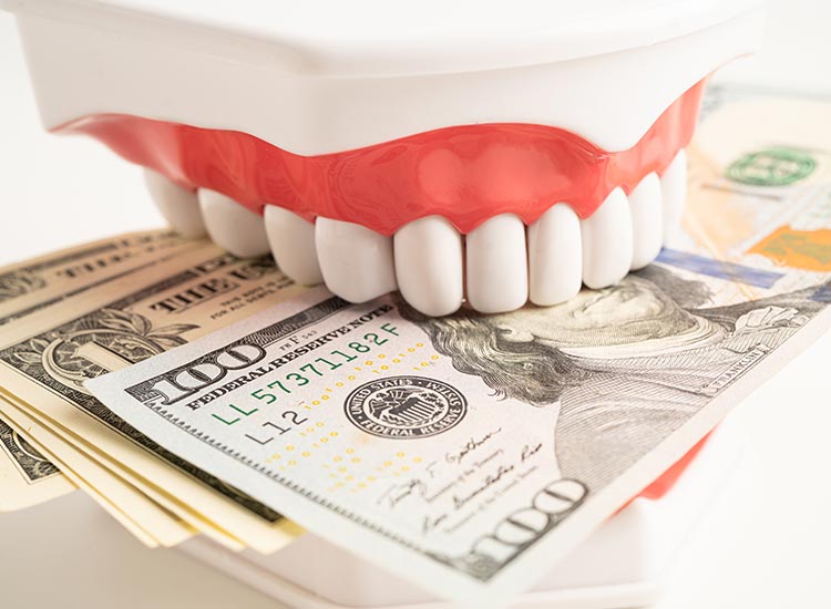 mouth model biting on money